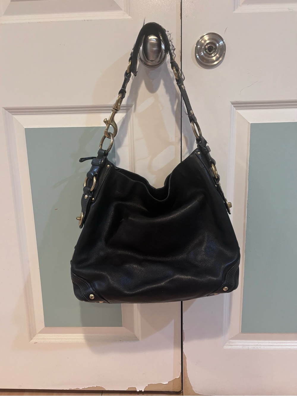 Coach Black Leather Shoulder Bag with Gold Hardware